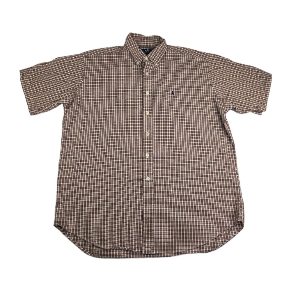 Vintage Ralph Lauren Sport Shirt Mens Large Blue Plaid Button Down Tatersall